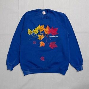 Unisex Vintage 80s Jerzees Lake Placid maple leaf graphic crewneck